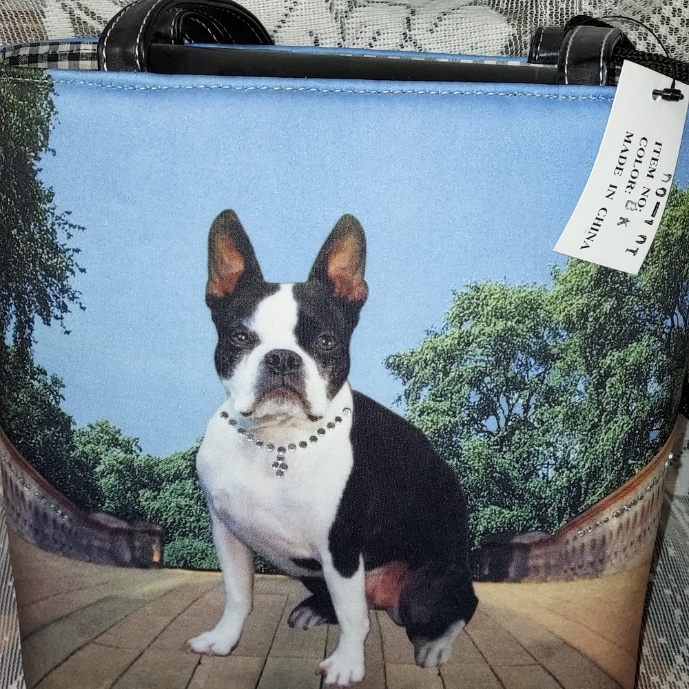 Blue Dog Print Pet Tote Bag with Black Handles